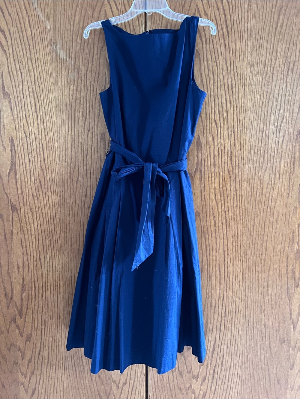 L.L. Bean Signature Cotton Poplin Navy Sleeveless Midi Dress with Waist Sash